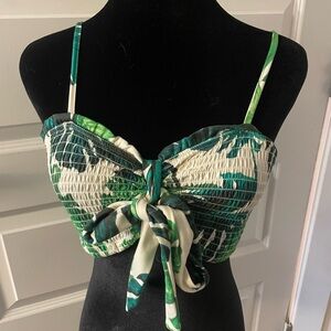 New Women’s Green Leaf Monstera Print Crop Top M